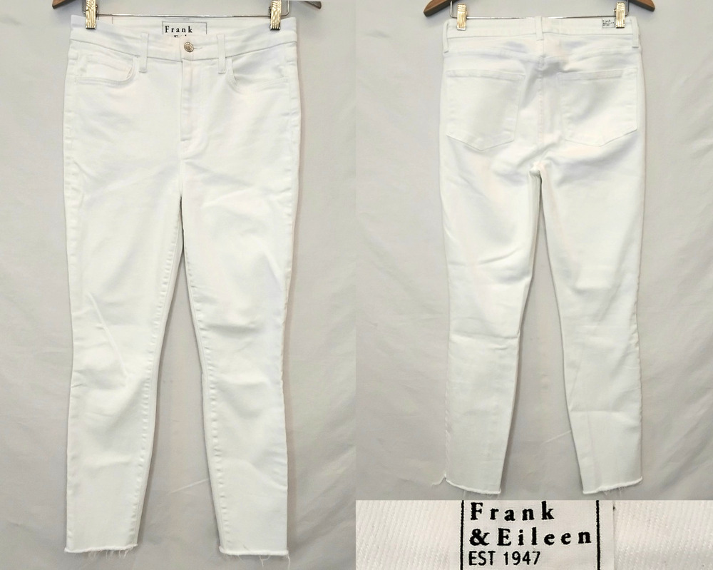 Frank & Eileen Jeans Optic White Women 27 Straight Leg Raw Hem USA Made #J6039